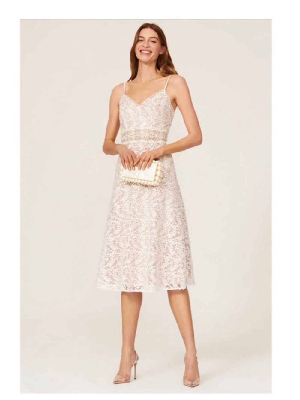 Aidan by Aidan Mattox Blush Lace Spaghetti-Strap Midi Dress